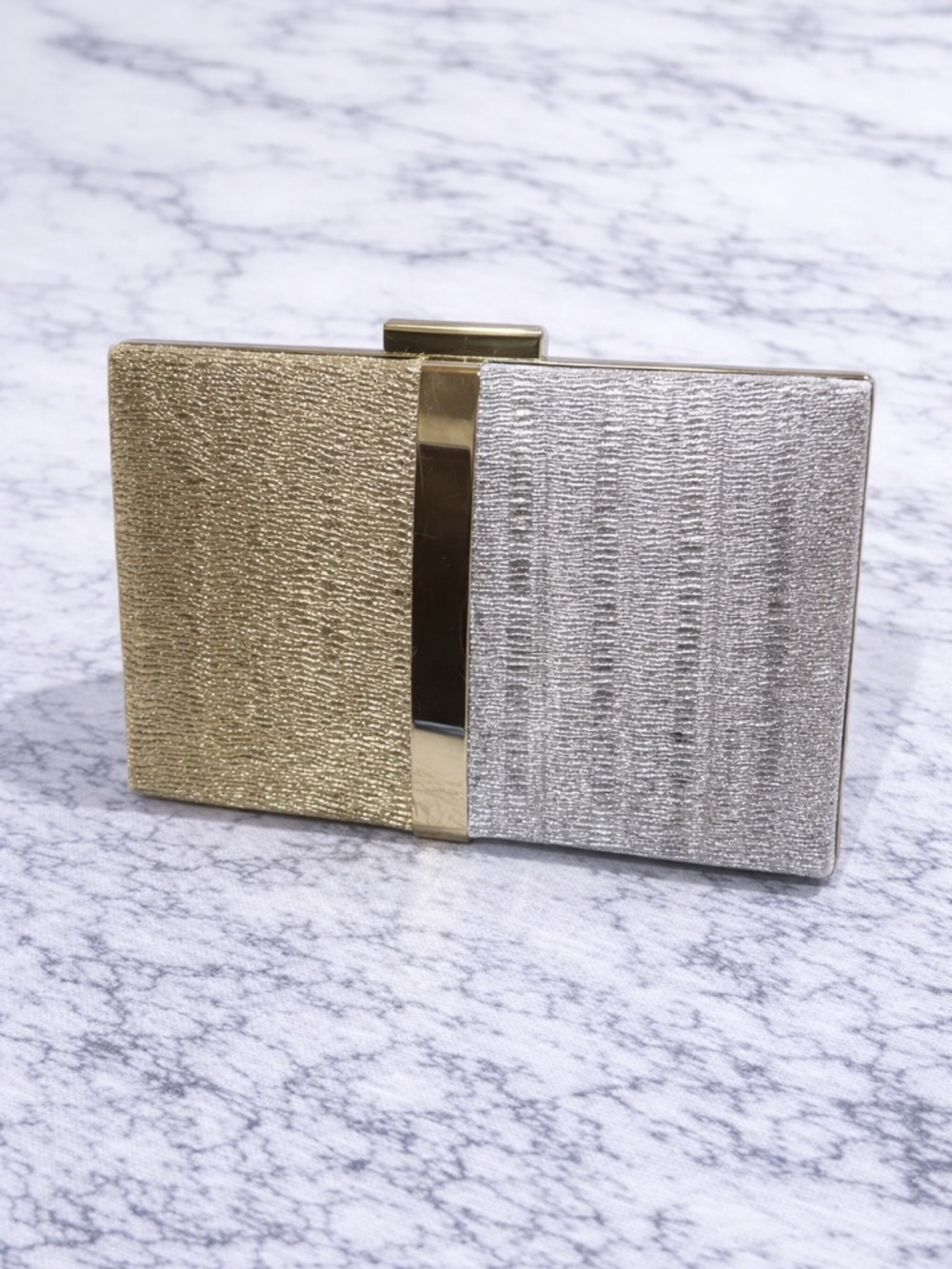 Metallic Two-Tone Evening Clutch Handbag - Gold & Silver